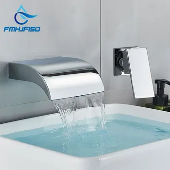 Полиран хром водопад басейн кранче широко мивка кранче стена монтирани баня горещо и студено миксер кран двойна дупка вода кран