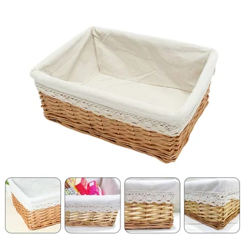 Правоъгълна ръчно тъкана кошница Многофункционална плетена кошница за съхранение с подвижна миеща се подложка Върбови тъкани контейнери - размер M