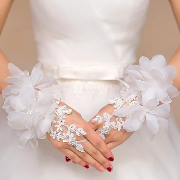 симулация дантела цвете кратко булчински ръкавици инкрустиран кристал тънък булчински ръкавици без пръсти бял червен сватбена рокля аксесоари