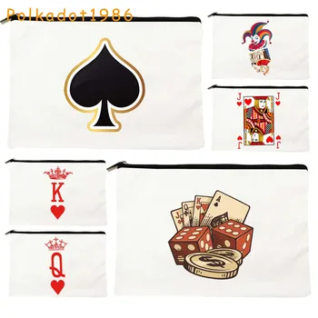 Смешни покер карти за игра Сладък крал кралица Джак на сърцата короновани платно козметични чанти грим чанта училище молив случай цип торбичка