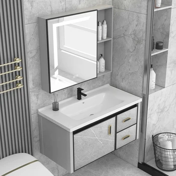 Тоалетна пространство алуминиев шкаф за баня комбинация интелигентен огледален умивалник керамичен интегриран умивалник