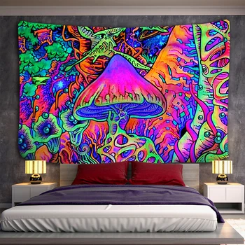 Флуоресцентни гъби замък гоблен стена висящи артистични полиестерни тъкани стена кърпа гоблени психеделичен HippieArt Начало Dec
