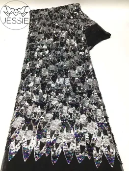 Френски кралски черни дантелени тъкани Африкански нетни пайети 2024 Високо качество 5 ярда За нигерийско парти Сватбена рокля четири цвята