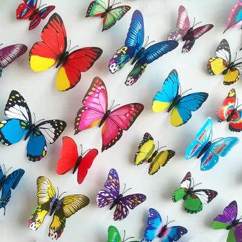цветна декорация на пеперуда, 12 бр. стикери с твърд ефект, за стая, 3D декорация за стена, PVC тапет, с лепилна хартия, 12 възможности за избор